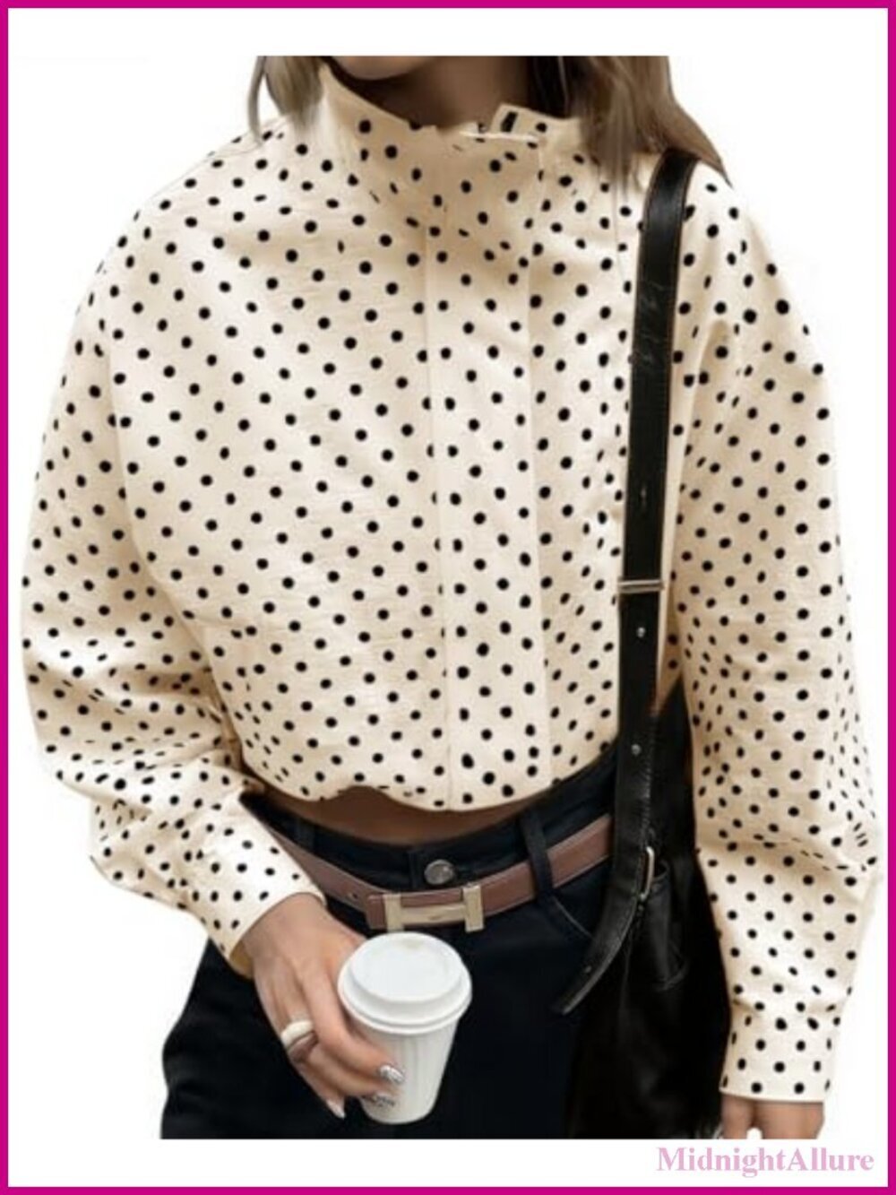 Polka Dot Zip Up Cropped Jacket Oversized Relaxed Fit Long Sleeve Lightweight